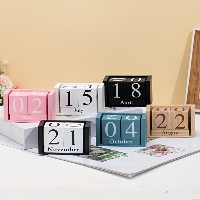 Wooden Perpetual Calendar Blocks Rustic Home Desk Farm Decor