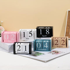 Wooden Perpetual Calendar Blocks Rustic Home Desk Farm Decor