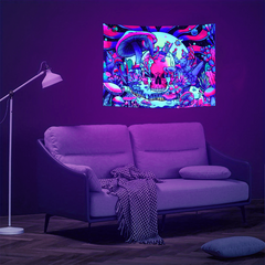 UV Blacklight Summer Skull Mushroom Tapestry for Home Decor