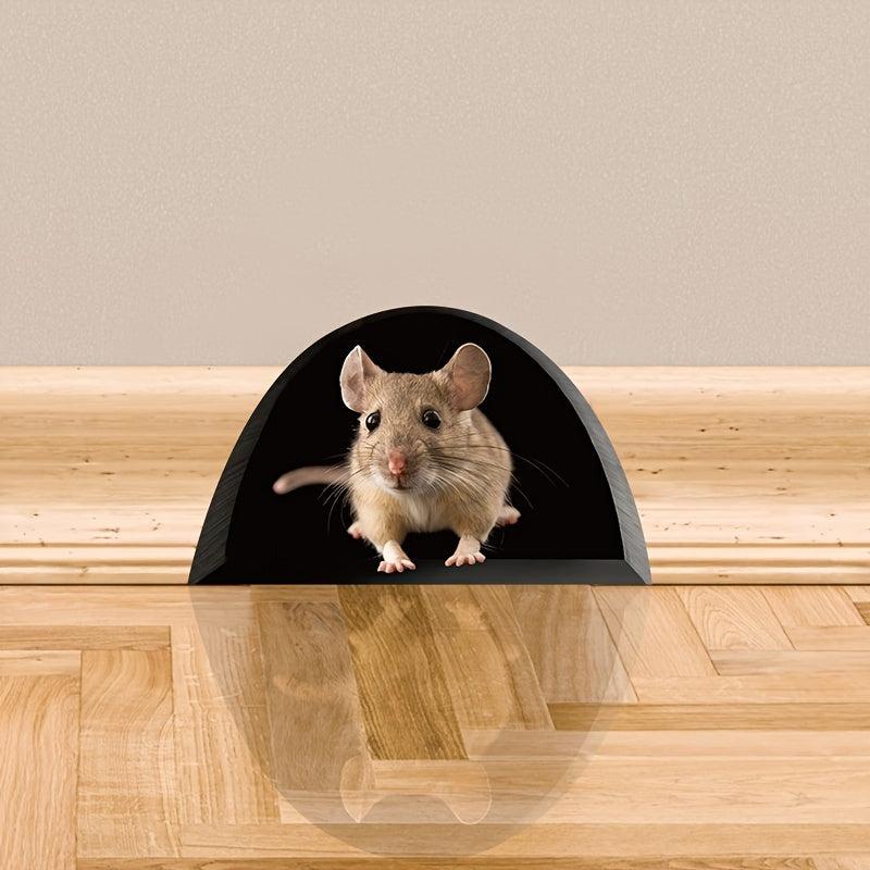 4pcs Realistic Animal Mouse Hole Stickers Self Adhesive Wall Decor