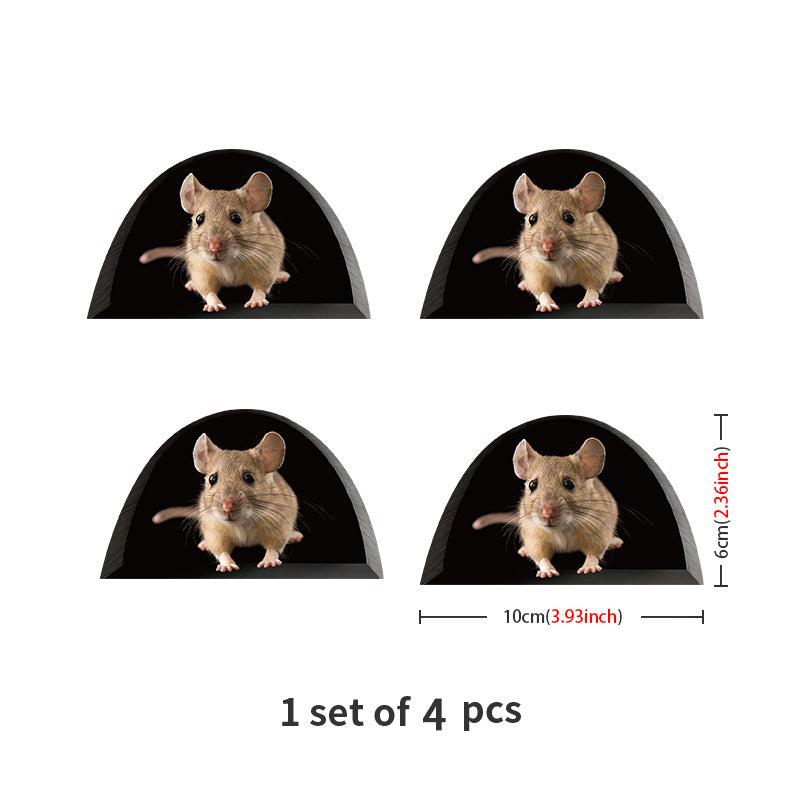 4pcs Realistic Animal Mouse Hole Stickers Self Adhesive Wall Decor