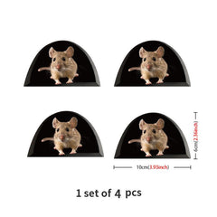 4pcs Realistic Animal Mouse Hole Stickers Self Adhesive Wall Decor