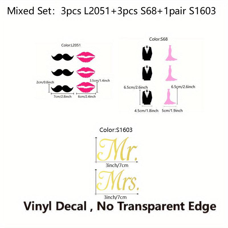 3pcs Mr & Mrs Wine Glass Stickers Wedding Decals