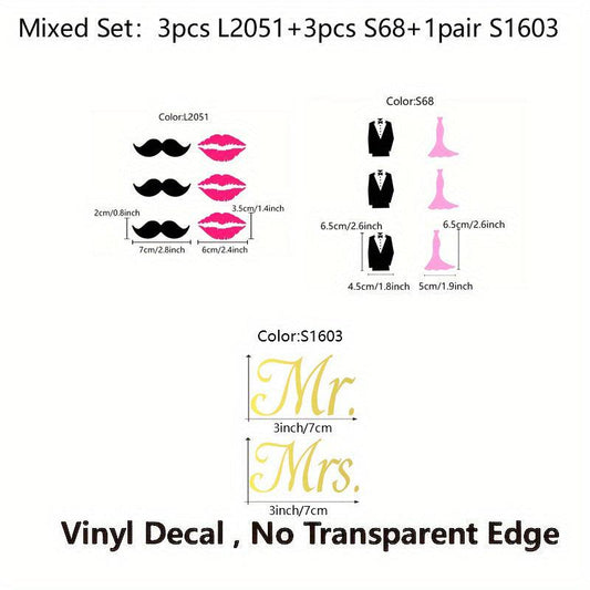 3pcs Mr & Mrs Wine Glass Stickers Wedding Decals