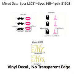 3pcs Mr & Mrs Wine Glass Stickers Wedding Decals