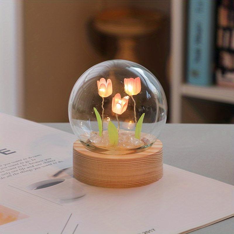 Christmas Mini Tulip Night Light Glass Ornament for Bedroom Decor