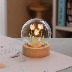 Christmas Mini Tulip Night Light Glass Ornament for Bedroom Decor
