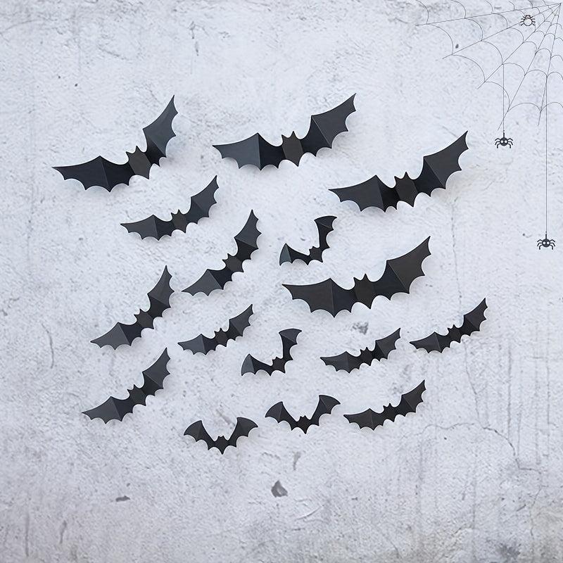 16pcs Halloween PVC 3D Bats Wall Decor Set