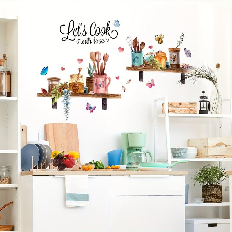 Retro Tableware Butterfly Love English Kitchen Wall Stickers