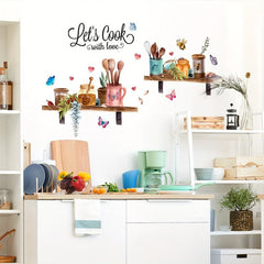 Retro Tableware Butterfly Love English Kitchen Wall Stickers