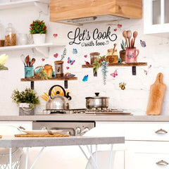 Retro Tableware Butterfly Love English Kitchen Wall Stickers