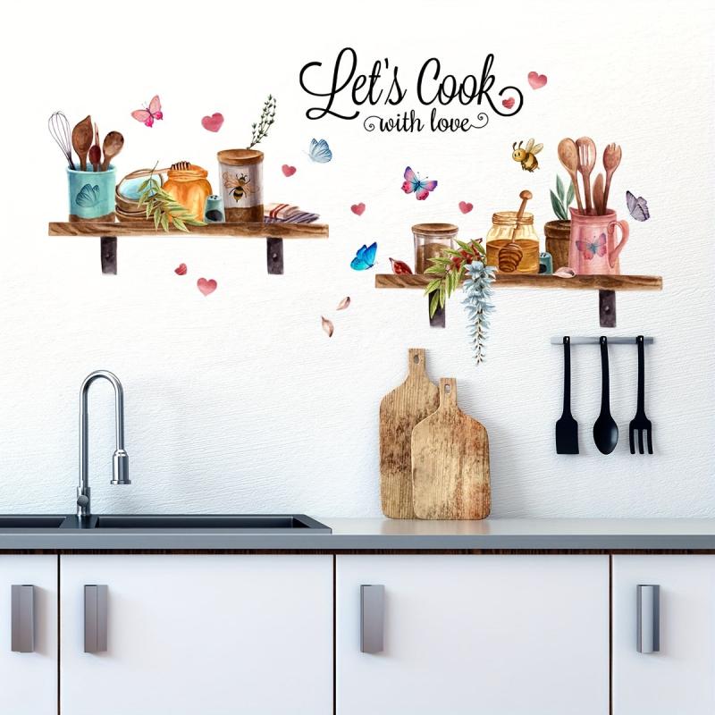 Retro Tableware Butterfly Love English Kitchen Wall Stickers