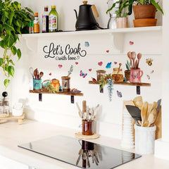 Retro Tableware Butterfly Love English Kitchen Wall Stickers