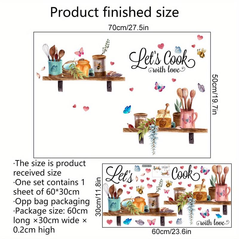 Retro Tableware Butterfly Love English Kitchen Wall Stickers