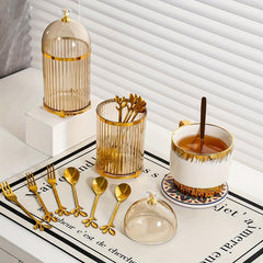 Transparent Fruit Fork Storage Box with Lid for Kitchen