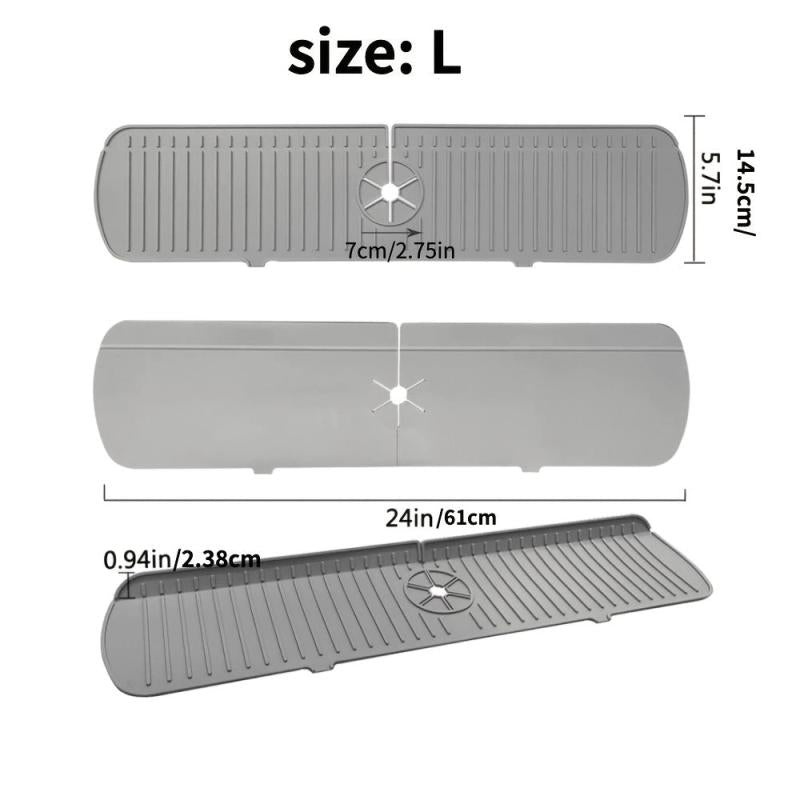 Gray Silicone Faucet Sink Splash Guard Mat for Bathroom Counter