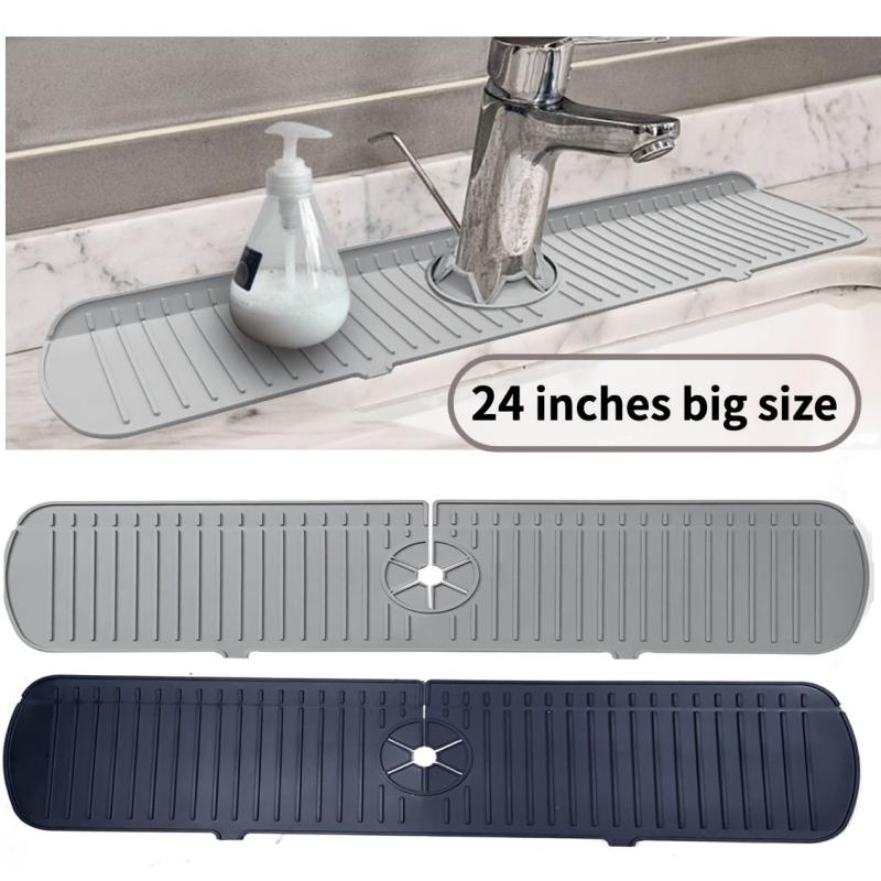 Gray Silicone Faucet Sink Splash Guard Mat for Bathroom Counter