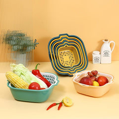 6pcs Double Layered Drain Baskets Stackable Colander Food Strainer