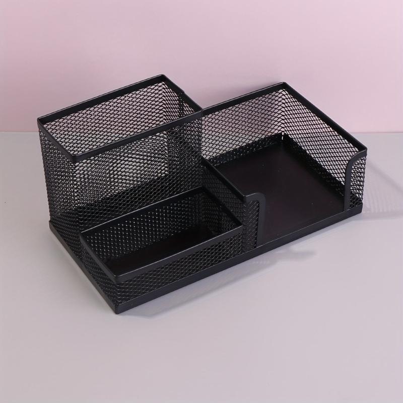 Iron Mesh Pen Holder 3 Grids Desk Storage Box Large Capacity Organizer
