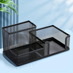 Iron Mesh Pen Holder 3 Grids Desk Storage Box Large Capacity Organizer