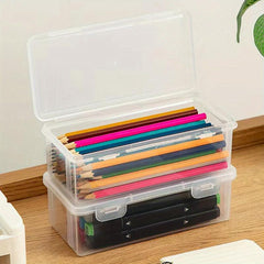 Large Capacity Storage Box w/ Snap Lid - School Supplies Organizer