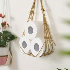 Bohemian Style Rope Wall Hanging Paper Towel Holder & Storage Rack