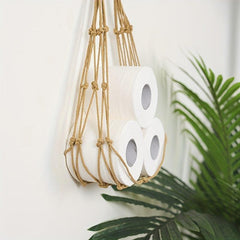 Bohemian Style Rope Wall Hanging Paper Towel Holder & Storage Rack