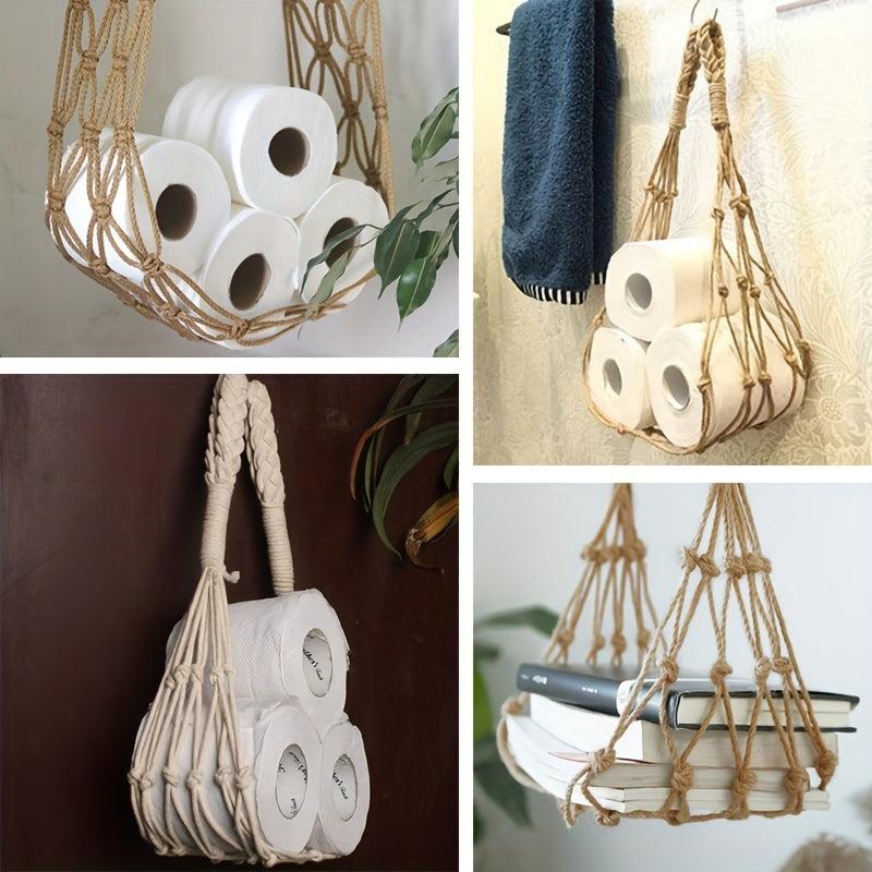 Bohemian Style Rope Wall Hanging Paper Towel Holder & Storage Rack