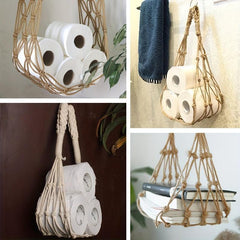 Bohemian Style Rope Wall Hanging Paper Towel Holder & Storage Rack