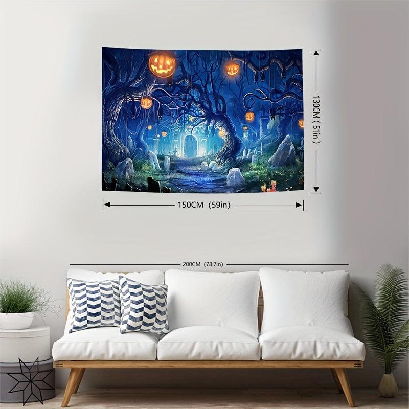 Skeleton Halloween Ghost Graveyard Pumpkin Tapestry Wall Hanging