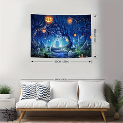 Skeleton Halloween Ghost Graveyard Pumpkin Tapestry Wall Hanging