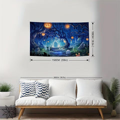 Skeleton Halloween Ghost Graveyard Pumpkin Tapestry Wall Hanging