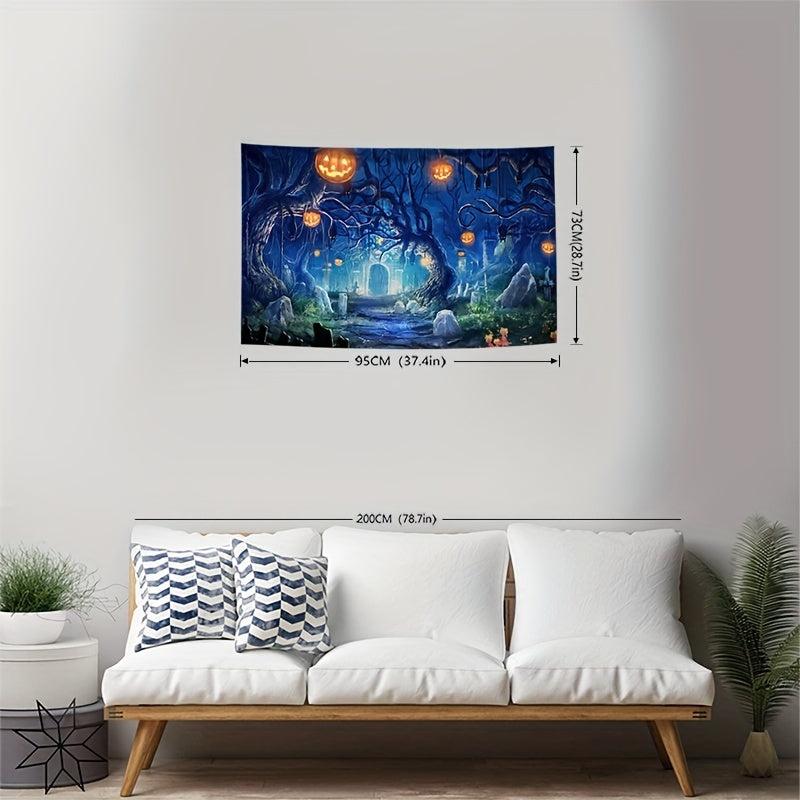 Skeleton Halloween Ghost Graveyard Pumpkin Tapestry Wall Hanging