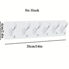 Clear Adhesive Row Hook with 6 Hooks