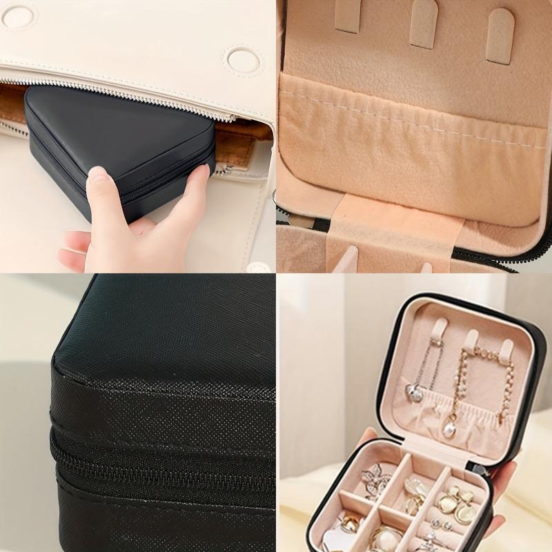 Portable Jewelry Box Organizer: Leather Storage Case with Zipper