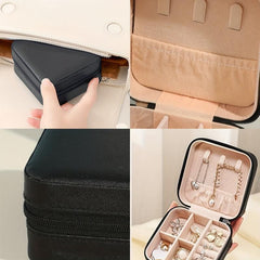 Portable Jewelry Box Organizer: Leather Storage Case with Zipper