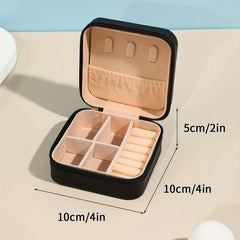 Portable Jewelry Box Organizer: Leather Storage Case with Zipper