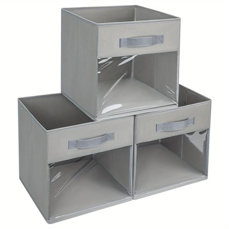 Collapsible Storage Cubes with Clear Window and Front Handle