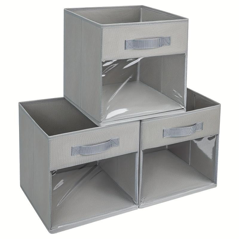 Collapsible Storage Cubes with Clear Window and Front Handle