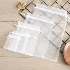 10pcs Clear Gauze Drawstring Pouch Jewelry Storage Bag