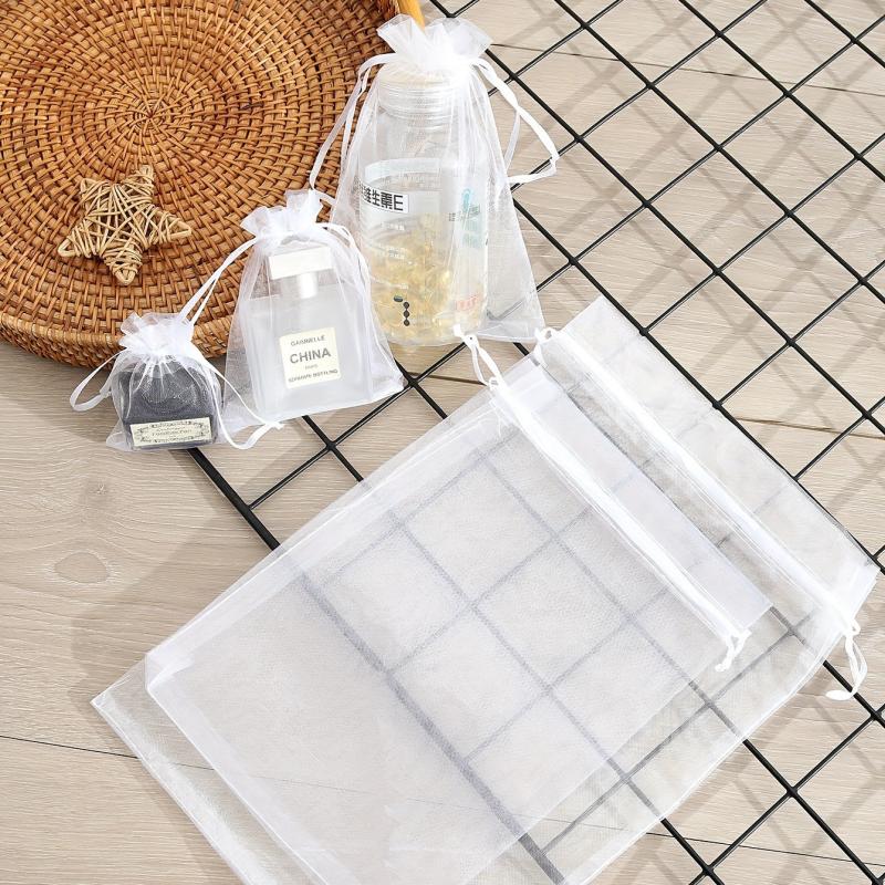 10pcs Clear Gauze Drawstring Pouch Jewelry Storage Bag