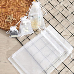 10pcs Clear Gauze Drawstring Pouch Jewelry Storage Bag