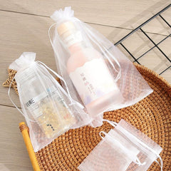 10pcs Clear Gauze Drawstring Pouch Jewelry Storage Bag