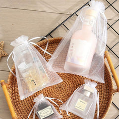 10pcs Clear Gauze Drawstring Pouch Jewelry Storage Bag