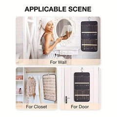 Portable Hanging Jewelry Storage Organizer Roll With Hanger Hooks