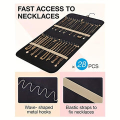 Portable Hanging Jewelry Storage Organizer Roll With Hanger Hooks