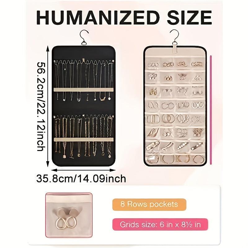 Portable Hanging Jewelry Storage Organizer Roll With Hanger Hooks