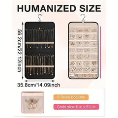 Portable Hanging Jewelry Storage Organizer Roll With Hanger Hooks