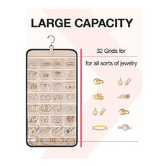 Portable Hanging Jewelry Storage Organizer Roll With Hanger Hooks