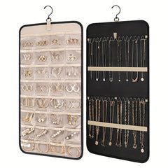 Portable Hanging Jewelry Storage Organizer Roll With Hanger Hooks
